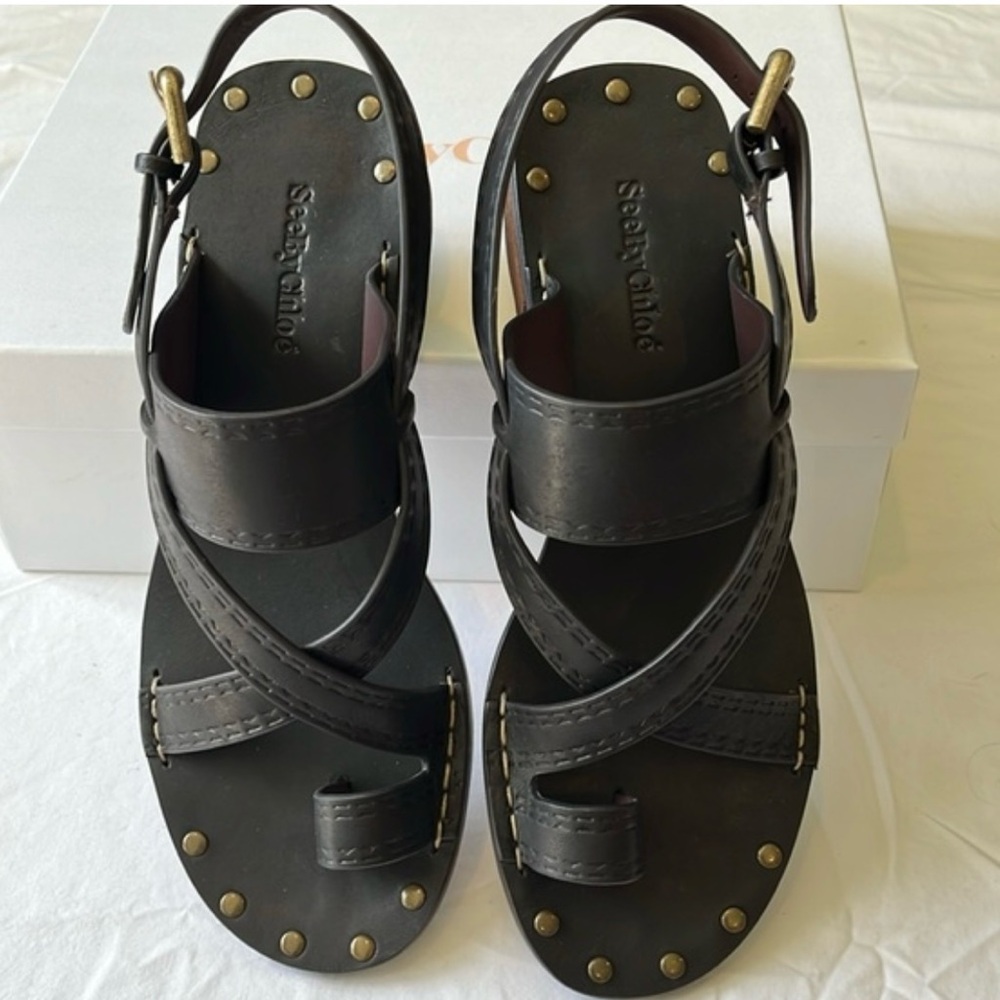 See By Chloe Dark Leather Sandals - Picture 8 of 9